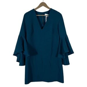 NWT Milly Bell Sleeve Shift Dress Solid Teal Blue Cocktail Sophisticated Size 4